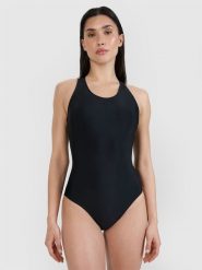 4F Kostium kąpielowy jednoczęściowy damski - czarny XS. Czarne szorty 4f, bez wzorów, z elastanu, eleganckie. Za 129.99 zł.