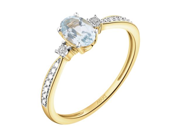 Pierścionek z żółtego złota z diamentami i topazem Sky Blue - próba 375. Niebieskie pierścionki Apart, z diamentem, złote. Za 1,290.00 zł.