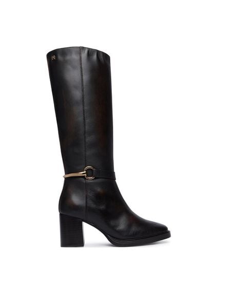 Tommy Hilfiger Kozaki Th Stud Heel Riding Knee Boot FW0FW09551 Brązowy ciemny. Brązowe kozaki TOMMY HILFIGER, ze skóry, bez obcasa, na słupku, bez zapięcia. Za 1,099.00 zł.