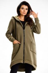 Długa bluza damska z kapturem i kieszeniami khaki. Brązowe bluzy Infinite You, l, bez wzorów, z bawełny, z kapturem. Za 299.00 zł.
