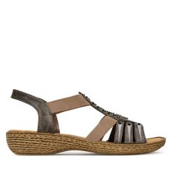 Sandały Rieker. Szare sandały Rieker, bez wzorów, bez obcasa, na płaskiej podeszwie, bez zapięcia. Za 239.99 zł.