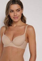 Beżowy Gładki Biustonosz Push-up Halilura. Brązowe biustonosze Born2be, bez wzorów. Za 39.99 zł.