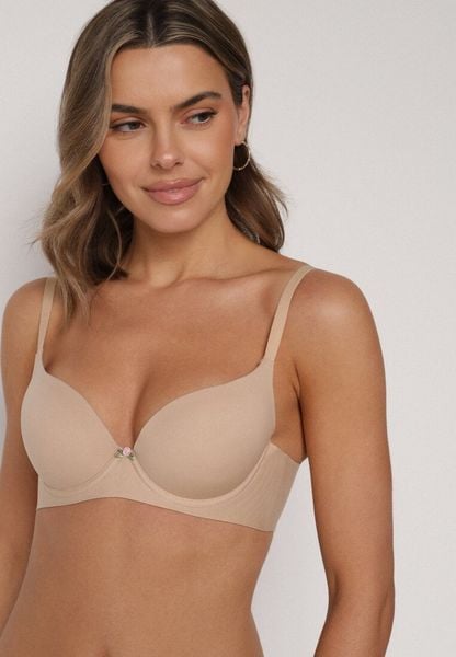 Beżowy Gładki Biustonosz Push-up Halilura. Brązowe biustonosze Born2be, bez wzorów. Za 39.99 zł.