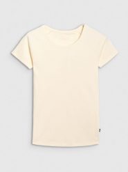 4F T-shirt regular z prążkowanej dzianiny damski - biały M. Białe t-shirty 4f, m, bez wzorów, z bawełny, bez kołnierzyka, bez ramiączek. W wyprzedaży za 39.99 zł.