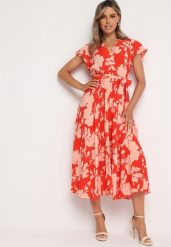 Czerwono-Różowa Plisowana Koktajlowa Sukienka z Kopertowym Dekoltem Paskiem i Gumką w Talii Anelsea. Czerwone sukienki Born2be, na imprezę, na lato, m, z aplikacjami, klasyczne, bez kołnierzyka, bez ramiączek, mini, kopertowe. Za 79.99 zł.