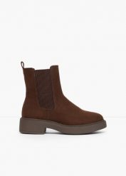 Sztyblety. Brązowe botki bonprix, bez wzorów, bez obcasa, bez zapięcia. Za 124.99 zł.