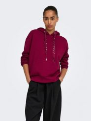 ONLY Bluza w kolorze bordowym rozmiar: XL. Czerwone bluzy Only, xl, bez wzorów, z kapturem. Za 139.95 zł.