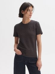 OPUS Koszulka w kolorze granatowo-jasnobrązowym rozmiar: 38. Brązowe bluzki Opus, bez wzorów, bez kołnierzyka, bez ramiączek. Za 100.99 zł.