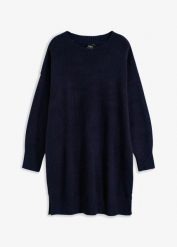 Sukienka dzianinowa oversize. Brązowe sukienki bonprix, bez wzorów, z dzianiny, bez kołnierzyka, bez ramiączek, oversize. Za 99.99 zł.