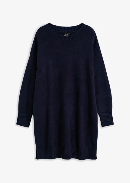 Sukienka dzianinowa oversize. Brązowe sukienki bonprix, bez wzorów, z dzianiny, bez kołnierzyka, bez ramiączek, oversize. Za 99.99 zł.