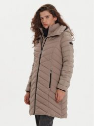 DKNY Płaszcz zimowy DLEMPN46 Beżowy Slim Fit. Brązowe płaszcze DKNY, na zimę, xl, bez wzorów, z syntetyku, bez kaptura. Za 579.99 zł.