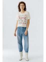 Oui Koszulka w kolorze kremowym ze wzorem rozmiar: 42. Brązowe bluzki Oui, bez wzorów, z bawełny, bez kołnierzyka, bez ramiączek. Za 173.99 zł.