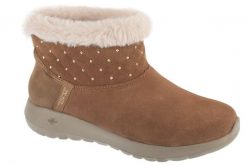 Buty zimowe damskie, Slip-Ins: On-The-Go Joy - Cozy Shimmer. Brązowe trekkingi Skechers, z materiału, trekkingowe. Za 439.99 zł.