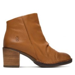 Botki Fly London. Brązowe botki Fly London, bez wzorów, bez obcasa, na słupku, bez zapięcia. Za 619.99 zł.