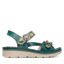 Sandały Laura Vita. Niebieskie sandały Laura Vita, bez wzorów, bez obcasa, na płaskiej podeszwie, bez zapięcia. Za 389.99 zł.