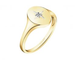 Pierścionek z żółtego złota z diamentem - sygnet - 0,004 ct - próba 375. Żółte pierścionki Apart, z diamentem, złote. Za 1,290.00 zł.