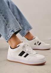 Białe Sneakersy Basic z Paskami na Boku Adila. Białe obuwie sportowe Renee, z jeansu, bez zapięcia. Za 99.99 zł.