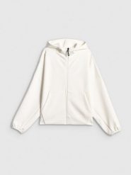 4F Bluza dresowa regular z kapturem damska - biała L. Białe bluzy 4f, l, bez wzorów, z dresówki, z kapturem. Za 199.99 zł.