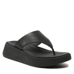 Japonki FitFlop. Czarne klapki FitFlop, bez wzorów, bez obcasa. Za 319.99 zł.