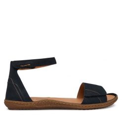 Sandały Josef Seibel. Niebieskie sandały Josef Seibel, bez wzorów, bez obcasa, na płaskiej podeszwie, bez zapięcia. Za 439.99 zł.