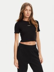 Guess T-Shirt V5YP08 K8RT2 Czarny Slim Fit. Czarne t-shirty Guess, s, z aplikacjami, z wiskozy, bez kołnierzyka, bez ramiączek. Za 179.99 zł.