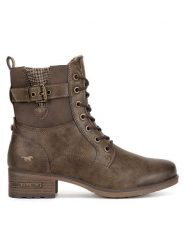Mustang Botki 1229-521 Brązowy. Brązowe botki Mustang, bez wzorów, z materiału, bez obcasa, na płaskiej podeszwie, bez zapięcia. Za 359.99 zł.