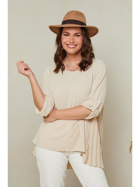 Curvy Lady Bluzka w kolorze beżowym rozmiar: 40/42. Brązowe bluzki Curvy Lady, bez wzorów, klasyczne, bez kołnierzyka, bez ramiączek. Za 83.03 zł.