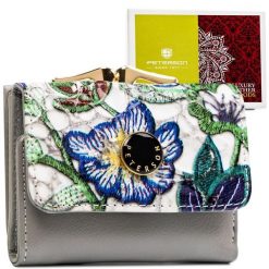 Wielokolorowy portfelik damski ze skóry naturalnej w kwiaty zamykany biglem i zatrzaskiem PTN PH32-LFL Peterson. Portfele Peterson, bez wzorów, ze skóry. Za 69.99 zł.