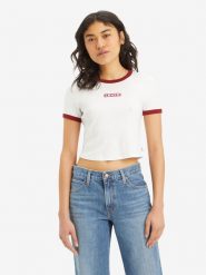 Levi's Koszulka w kolorze biało-czerwonym rozmiar: M. Białe bluzki Levi's®, m, bez wzorów, z bawełny, bez kołnierzyka, bez ramiączek. Za 62.03 zł.