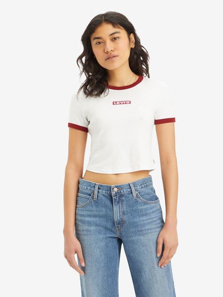 Levi's Koszulka w kolorze biało-czerwonym rozmiar: M. Białe bluzki Levi's®, m, bez wzorów, z bawełny, bez kołnierzyka, bez ramiączek. Za 68.95 zł.