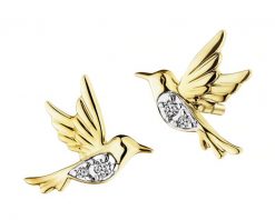 Kolczyki z żółtego złota z diamentami - kolibry - 0,02 ct - próba 375. Żółte kolczyki Apart, z diamentem, złote. Za 929.00 zł.
