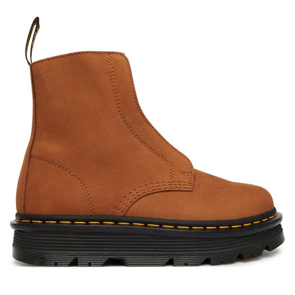 Botki Dr. Martens. Brązowe botki Dr. Martens, bez wzorów, bez obcasa, na płaskiej podeszwie, bez zapięcia. Za 899.99 zł.