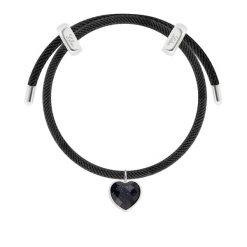 Bransoletka Liana czarna z posrebrzanym sercem z czarnym brokatowym kryształem. Czarne bransoletki Lilou, posrebrzane. Za 238.00 zł.