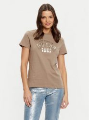 Guess T-Shirt V5RI06 I3Z14 Brązowy Regular Fit. Brązowe t-shirty Guess, xs, z aplikacjami, z bawełny, bez kołnierzyka, bez ramiączek. Za 119.99 zł.