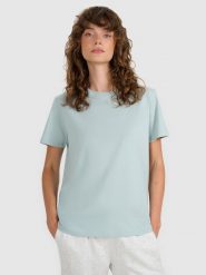 4F T-shirt regular gładki damski - turkusowy XS. Niebieskie t-shirty 4f, xs, bez wzorów, z bawełny, bez kołnierzyka, bez ramiączek. Za 49.99 zł.