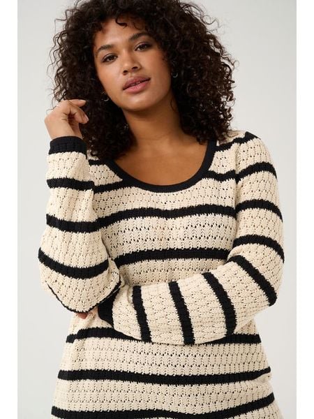 KAFFE curve Sweter "Celina" w kolorze czarno-kremowym rozmiar: S. Brązowe swetry KAFFE curve, s, bez wzorów, z bawełny, bez ramiączek. Za 90.95 zł.