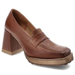 Brązowe Stylowe Półbuty Damskie Exquisite. Brązowe czółenka EXQUISITE, bez wzorów, ze skóry, bez obcasa, na obcasie, bez zapięcia. Za 349.00 zł.