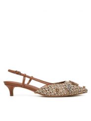 Guess Sandały FLPJSN FAB03 Brązowy. Brązowe sandały Guess, z aplikacjami, ze skóry, bez obcasa, na szpilce, bez zapięcia. Za 759.99 zł.