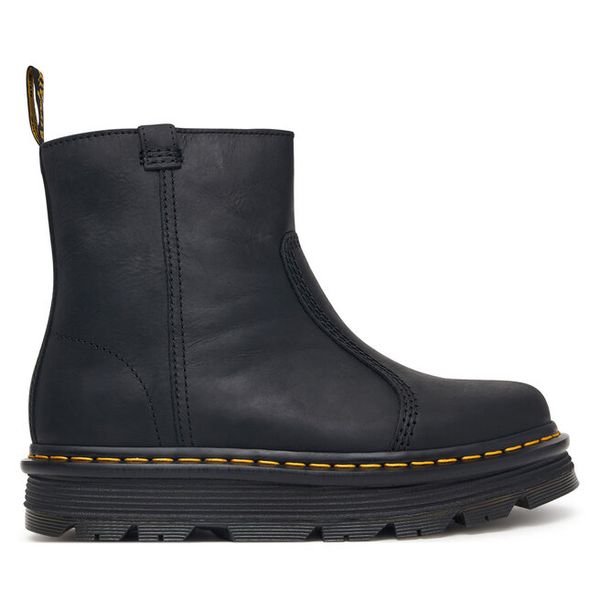 Botki Dr. Martens. Czarne botki Dr. Martens, bez wzorów, bez obcasa, na płaskiej podeszwie, bez zapięcia. Za 849.99 zł.