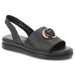 Sandały damskie Vinceza, cholewka ze skóry naturalnej wsuwane na płaskiej podeszwie, czarne, 95422. Czarne sandały VINCEZA, z aplikacjami, ze skóry, klasyczne, bez obcasa, na płaskiej podeszwie, bez zapięcia. Za 152.90 zł.