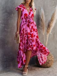 Milan Kiss Sukienka w kolorze jasnoróżowo-czerwonym rozmiar: L. Czerwone sukienki Milan Kiss, l, bez wzorów, z asymetrycznym kołnierzem, bez ramiączek, maxi, asymetryczne. Za 173.99 zł.