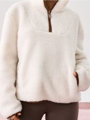 Bluza sherpa - kremowy. Białe bluzy sportowe Sinsay, l, bez wzorów, bez kaptura. Za 59.99 zł.