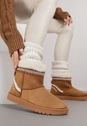 Brązowe Wsuwane Śniegowce Zdobione Futrem i Haftem Mevittia. Brązowe trapery i śniegowce Born2be, z jeansu. Za 109.99 zł.