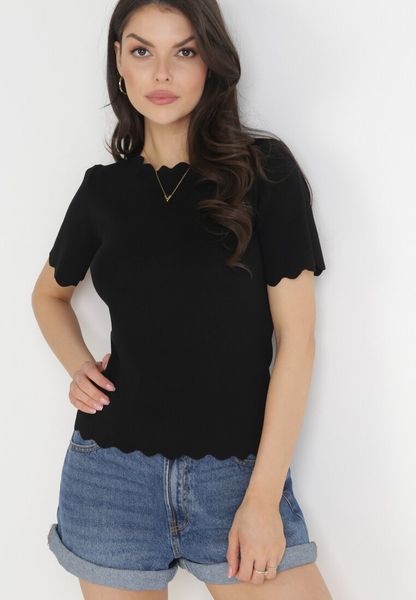 Czarna Bluzka Dzianinowa z Krótkim Rękawem Bellalanie. Czarne bluzki Born2be, m, bez wzorów, z dzianiny, bez kołnierzyka, bez ramiączek. Za 89.99 zł.