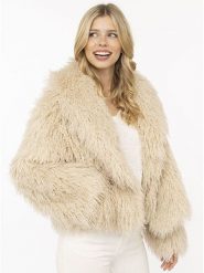 Zwillingsherz Kurtka "Fluffy" w kolorze beżowym ze sztucznego futerka rozmiar: S/M. Brązowe kurtki Zwillingsherz, m, bez wzorów, bez kaptura. Za 269.95 zł.