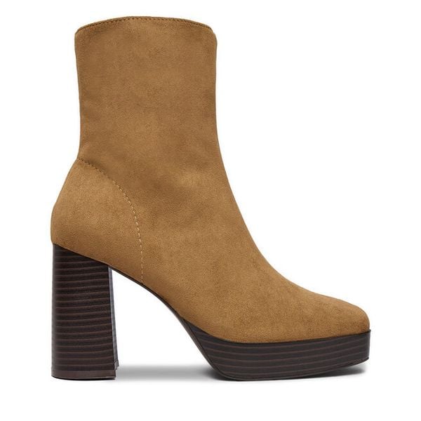 Botki DeeZee. Brązowe botki DeeZee, bez wzorów, bez obcasa, na słupku, bez zapięcia. Za 199.99 zł.