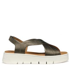 Sandały Geox. Zielone sandały Geox, bez wzorów, bez obcasa, na koturnie, bez zapięcia. Za 309.99 zł.