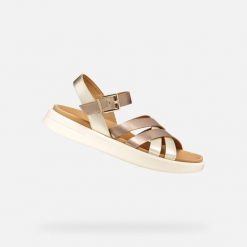 Sandały GEOX D XAND 2S Złoty. Brązowe sandały Geox, bez wzorów, ze skóry, bez obcasa, bez zapięcia. Za 424.99 zł.