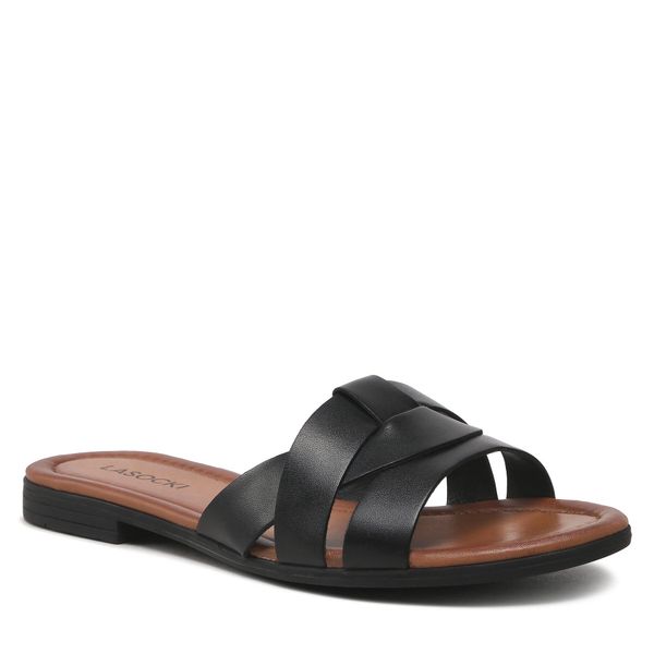 Klapki Lasocki. Czarne klapki Lasocki, bez wzorów, bez obcasa. Za 149.99 zł.