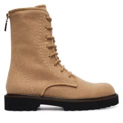 Trzewiki Max Mara. Brązowe botki Max Mara, bez wzorów, bez obcasa, na płaskiej podeszwie, bez zapięcia. Za 2,879.00 zł.